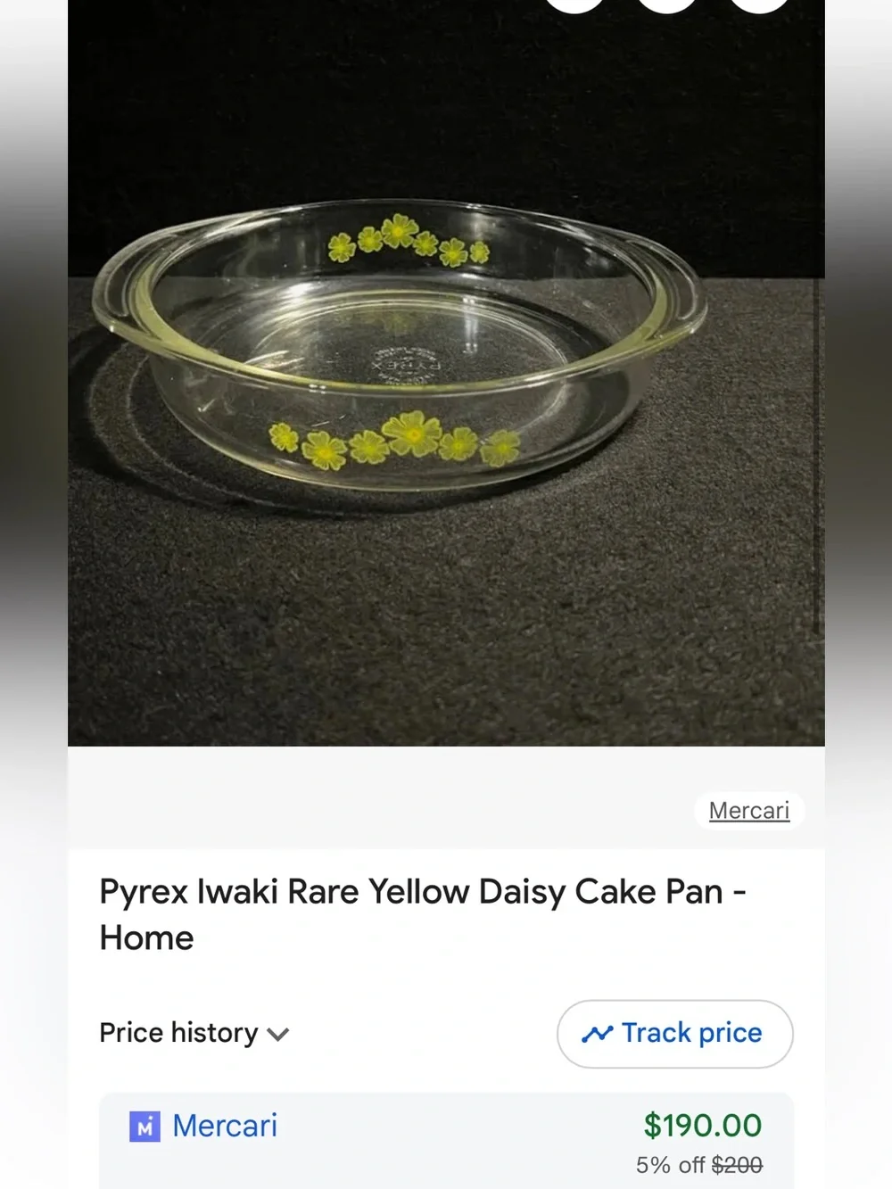 RARE Pyrex IWAKI 8/8.5” Pie Plate with Yellow Flowers. 1970s